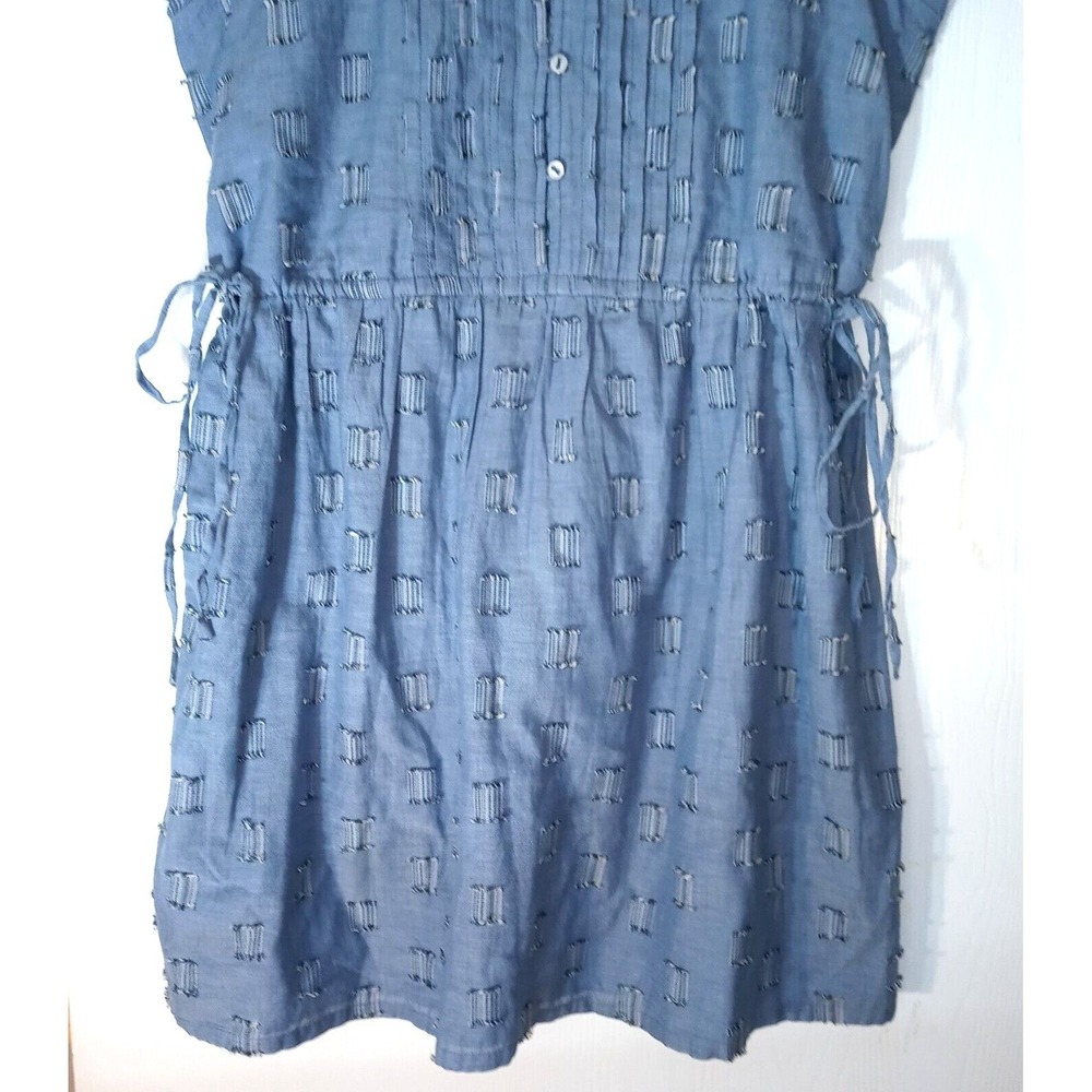 LOFT Sz L Dress Clip Pintucked Blue Cotton Chambray Cottagecore Sundress - Picture 2 of 7